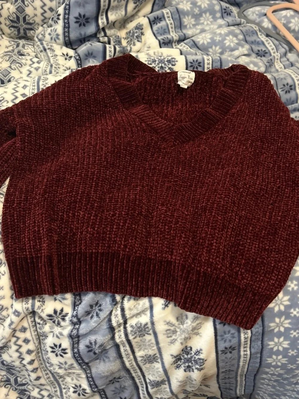 Hippie Rose Burgundy Chenille V-Neck Sweater
